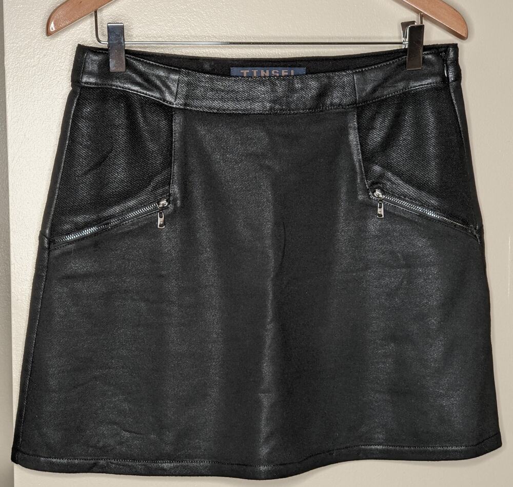 Tinsel pull on mini skirt 2 front zips size L